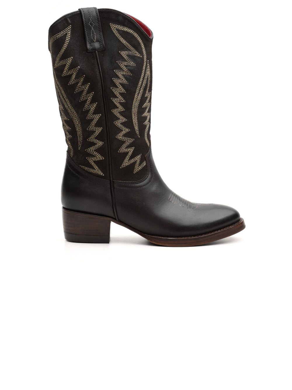 Stivale Donna Marrone con ricami a contrasto