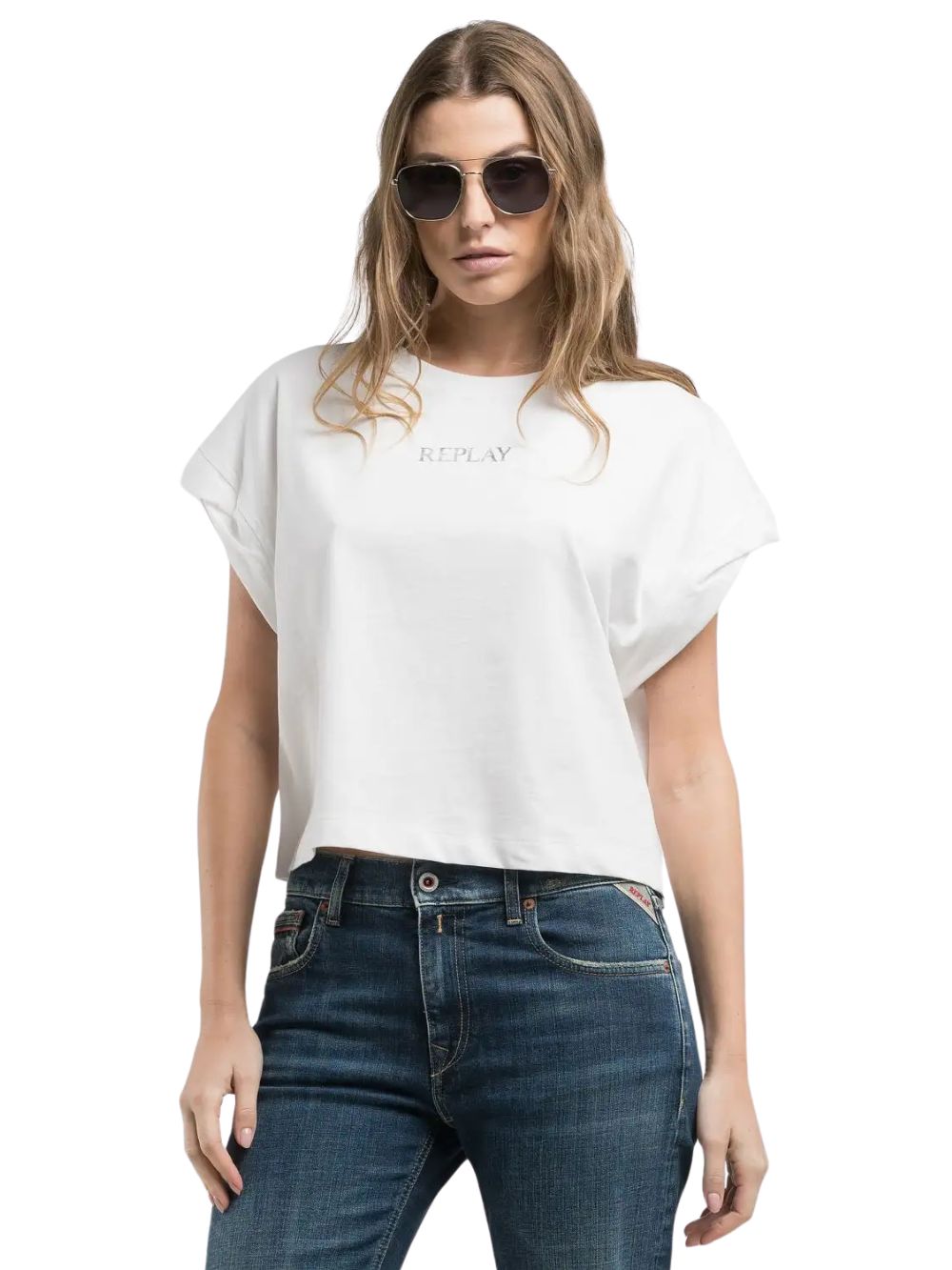 T-shirt cropped REPLAY Donna - Bianco