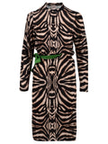 Abito donna zebrato marrone con cintura verde