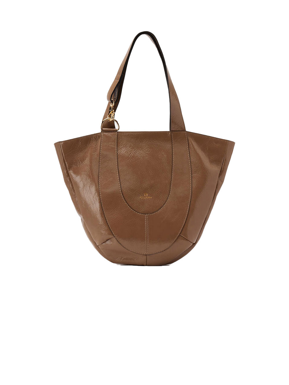 Borsa Shopping Bag Uma in pelle effetto naplack in marrone da donna