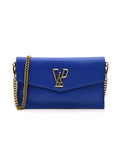 Pochette blu con tracolla in gold Donna