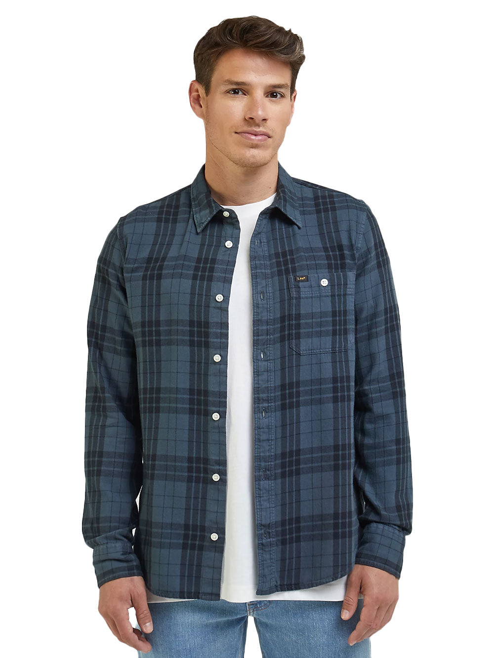 Camicia casual grigia e blu a quadri da Uomo