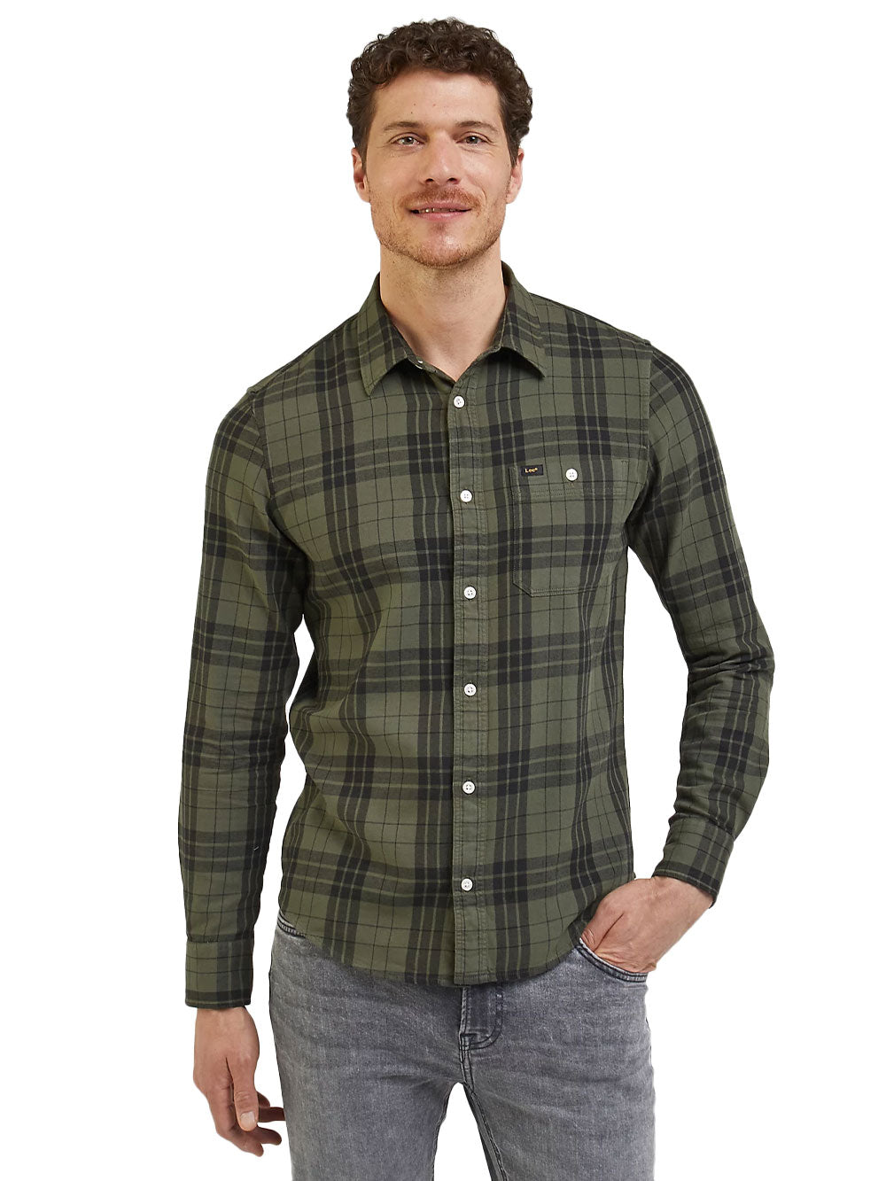 Camicia casual verde oliva a quadri da Uomo