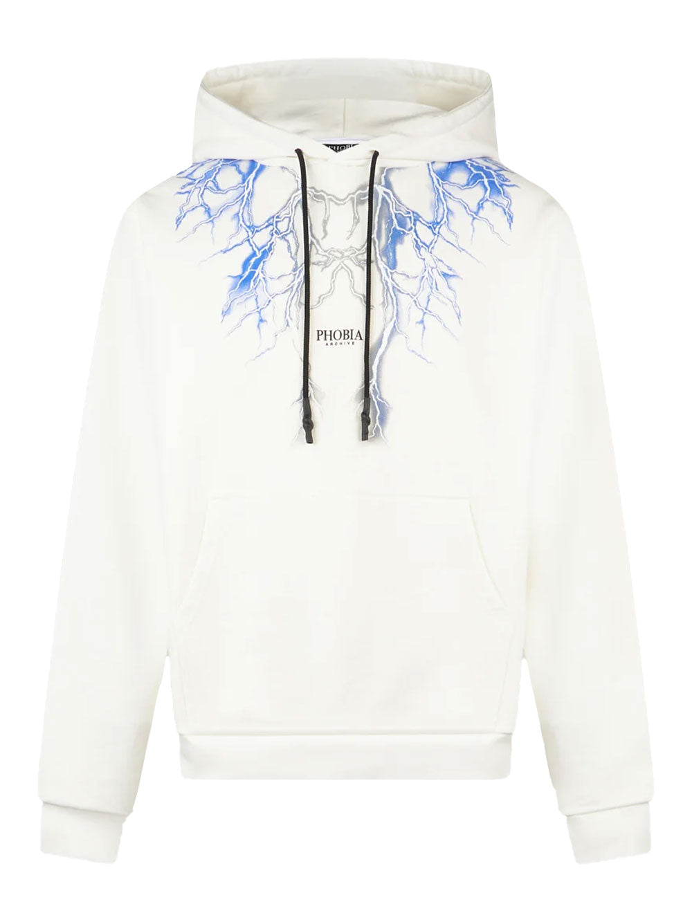 Felpa bianca Unisex con fulmini blu