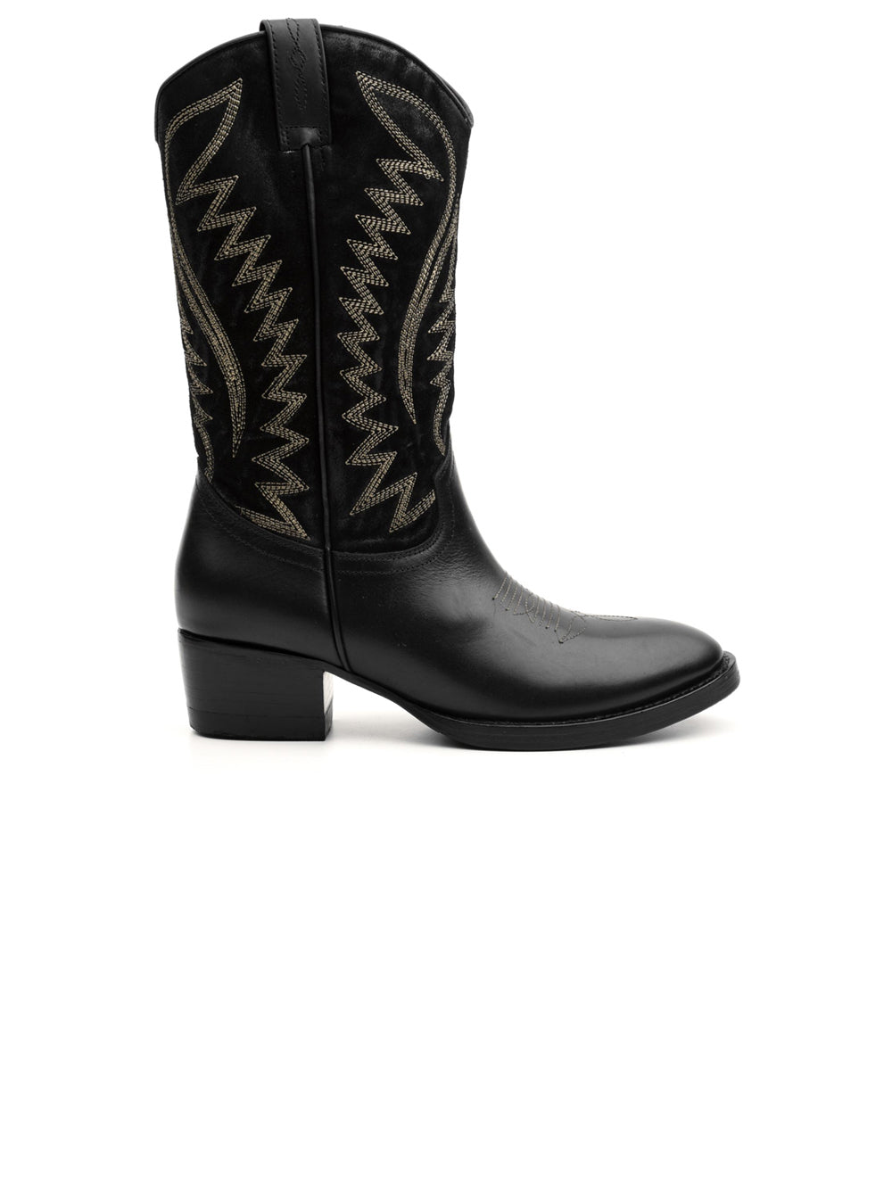 Stivale Donna Nero con ricami a contrasto