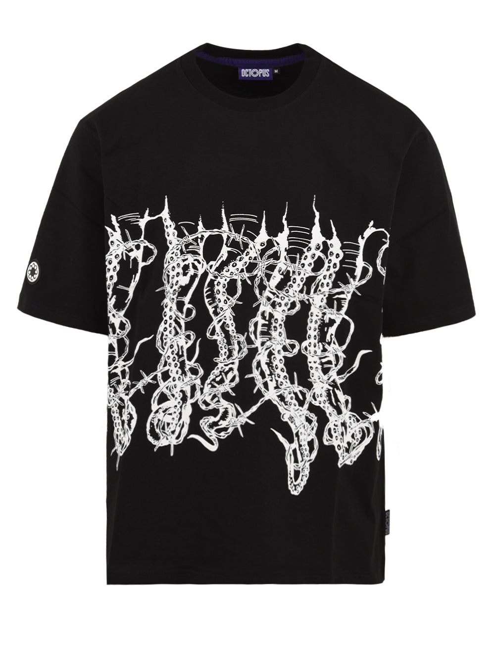 T-shirt Uomo Octopus nera con stampa tentacoli con spine