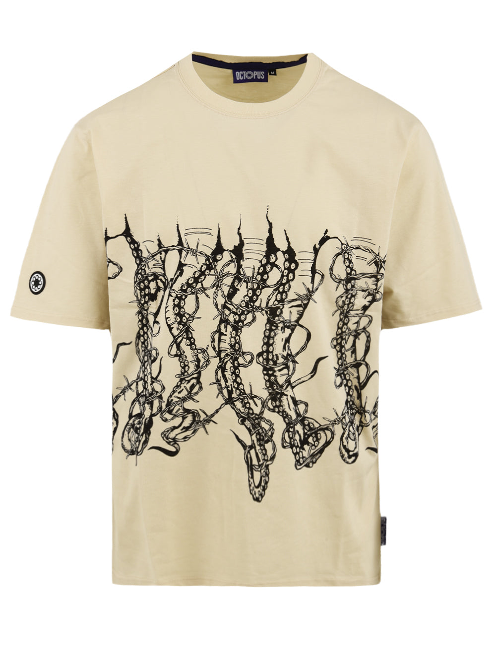 T-shirt Uomo Octopus beige con stampa tentacoli con spine