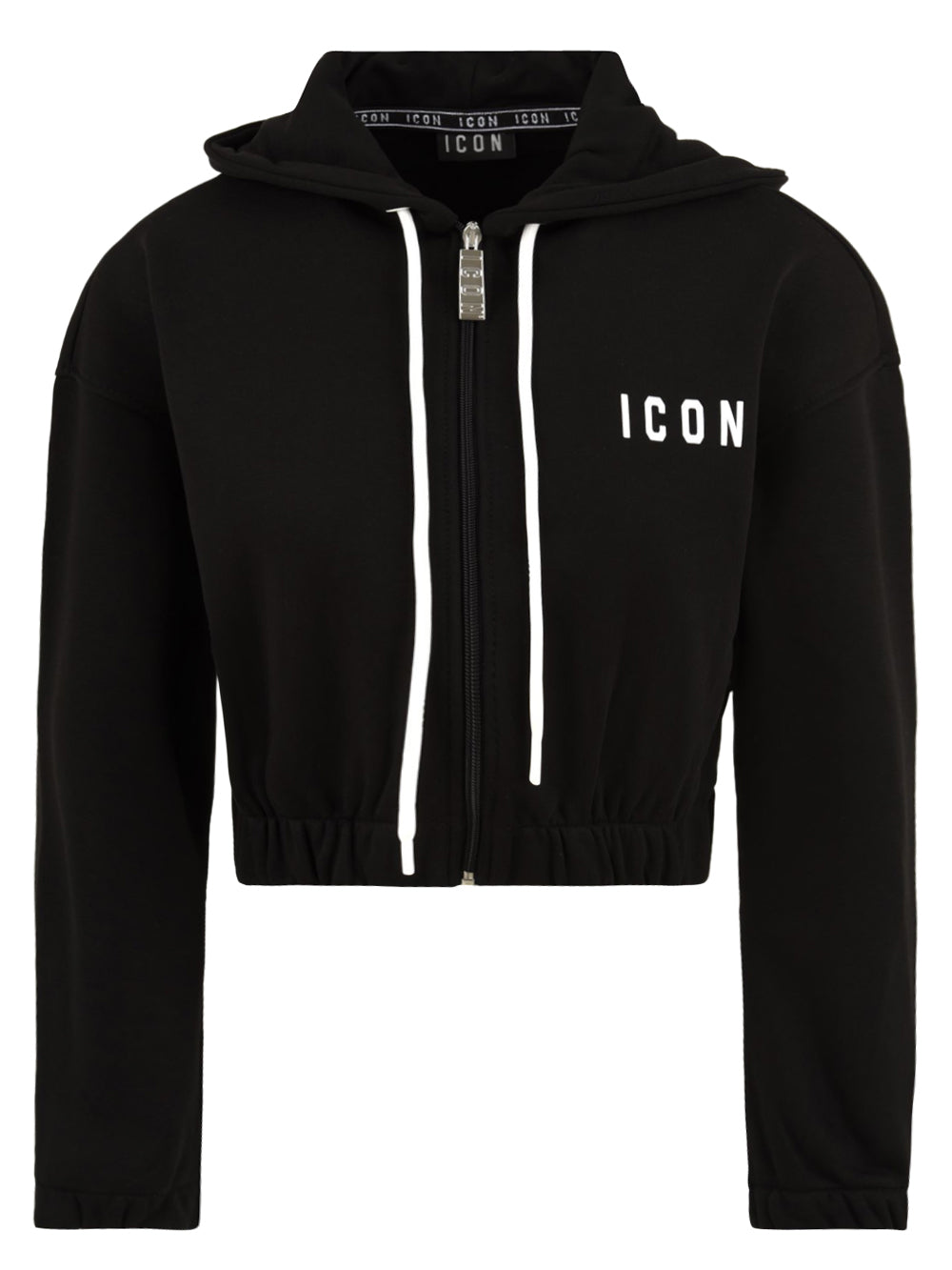 Felpa Crop Con zip E Manica Scesa ICON Donna - Nero