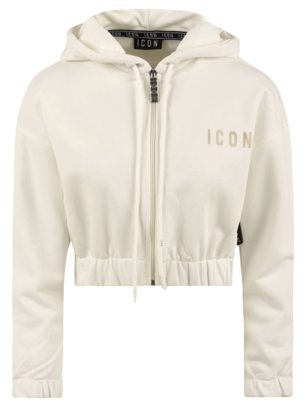 Felpa Crop Con zip E Manica Scesa ICON Donna - Bianco
