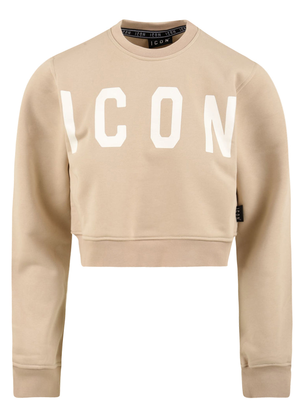 Felpa Girocollo Crop Con logo Grande ICON Donna - Beige