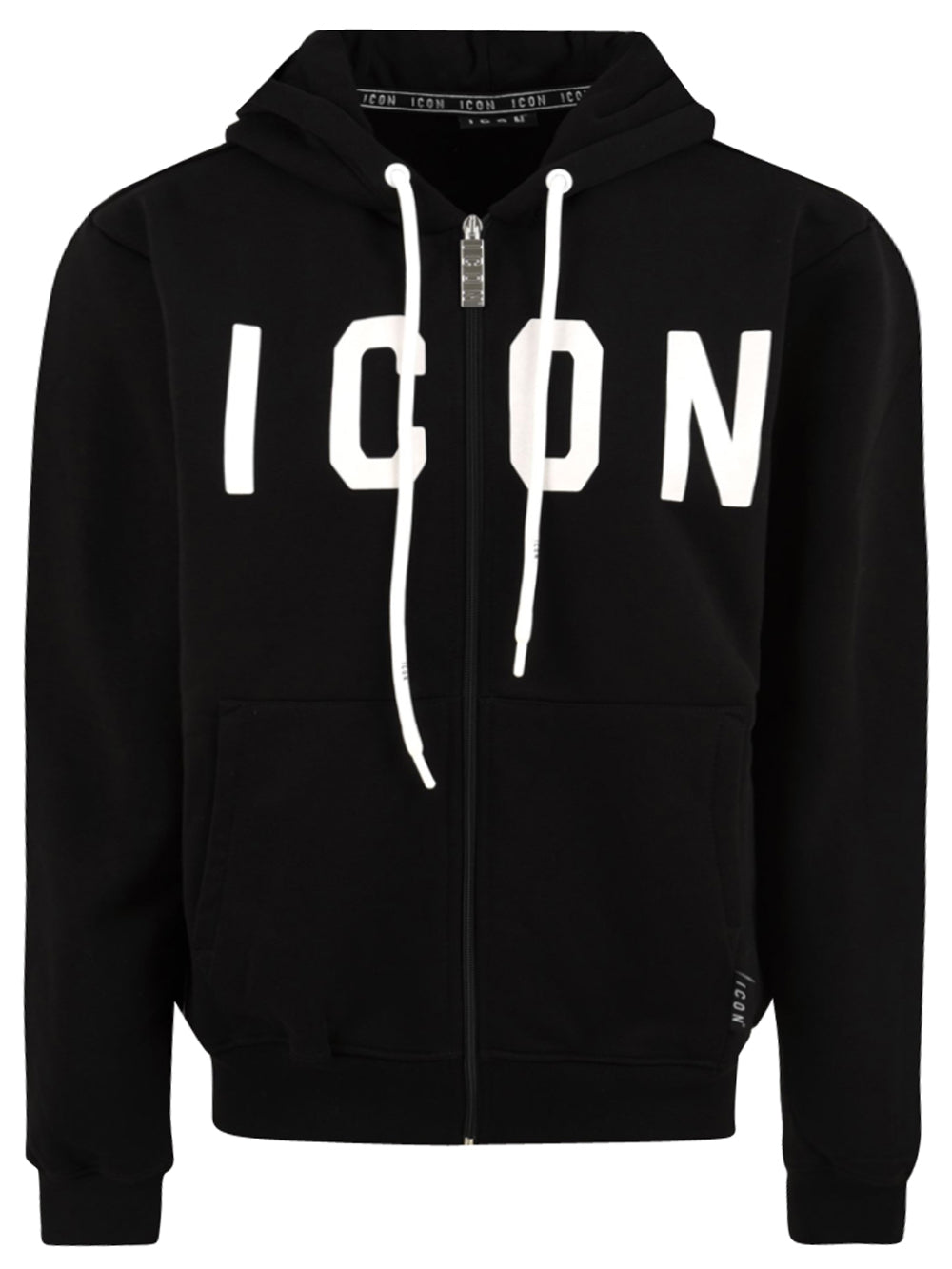 Felpa Cappuccio E Zip Con logo Grande ICON Uomo - Nero