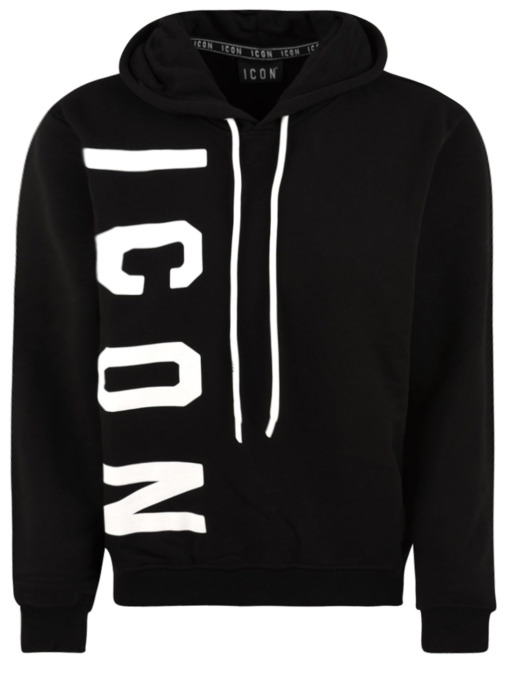 Felpa Cappuccio Con logo Verticale Grande ICON Uomo - Nero