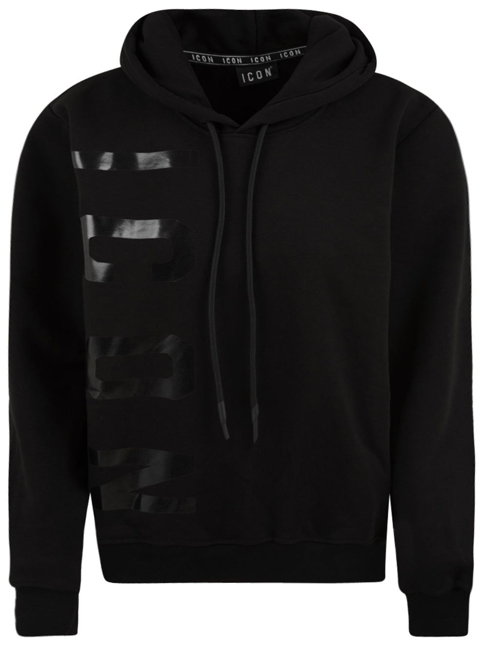 Felpa Cappuccio Con logo Verticale Grande ICON Uomo - Nero