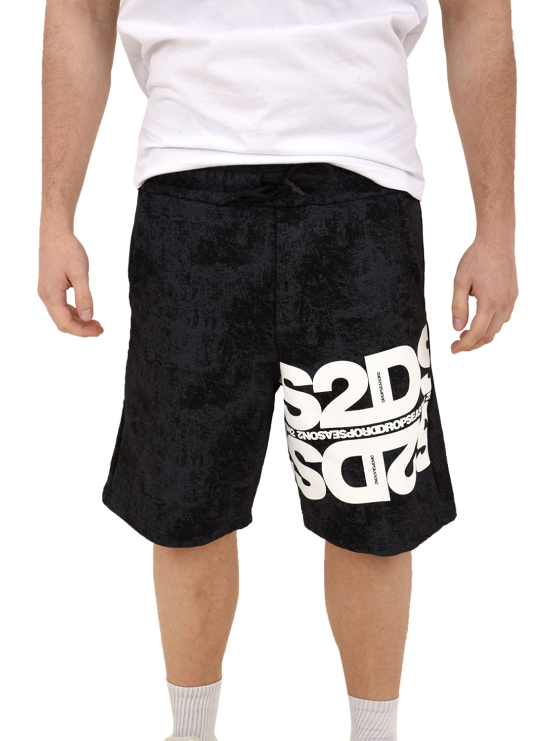 Shorts in felpa stone wash DROP SEASON 2 Uomo - Nero