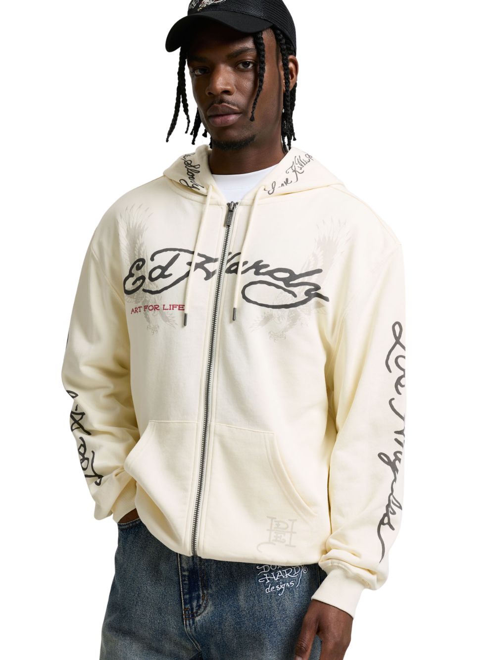 Felpa Art for life tattoo zip relaxed fit ED HARDY Uomo - Bianco