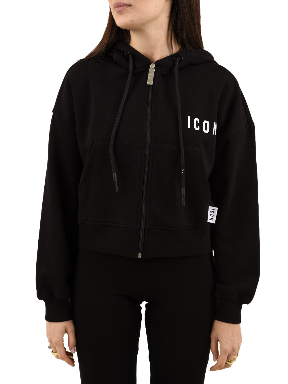 Felpa cappuccio cropped logo piccolo ICON Donna - Nero