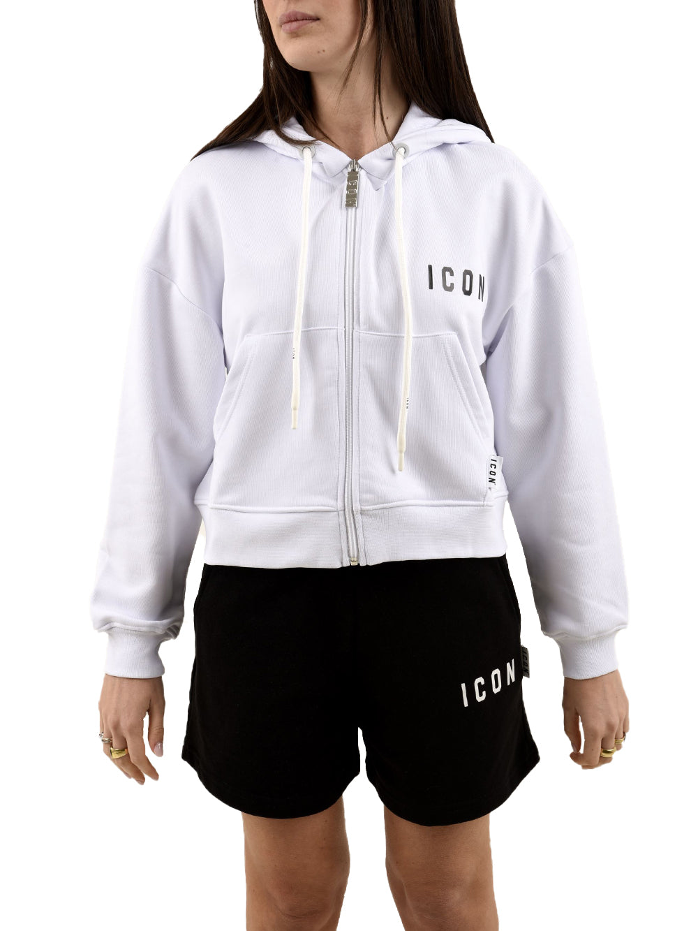 Felpa cappuccio cropped logo piccolo ICON Donna - Bianco