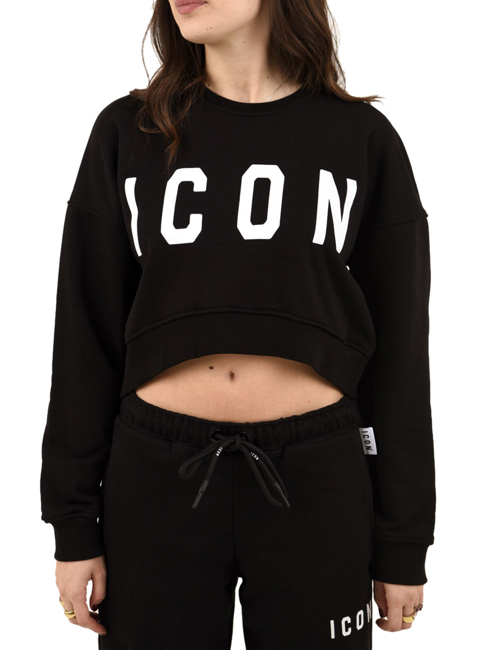 Felpa cropped logo grande ICON Donna - Nero
