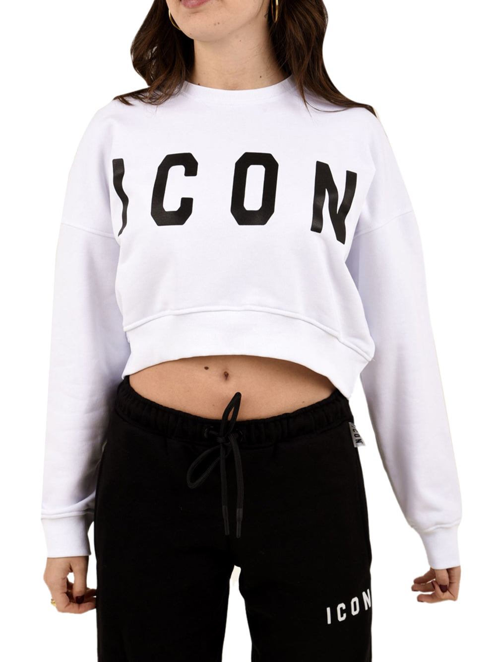Felpa cropped logo grande ICON Donna - Bianco