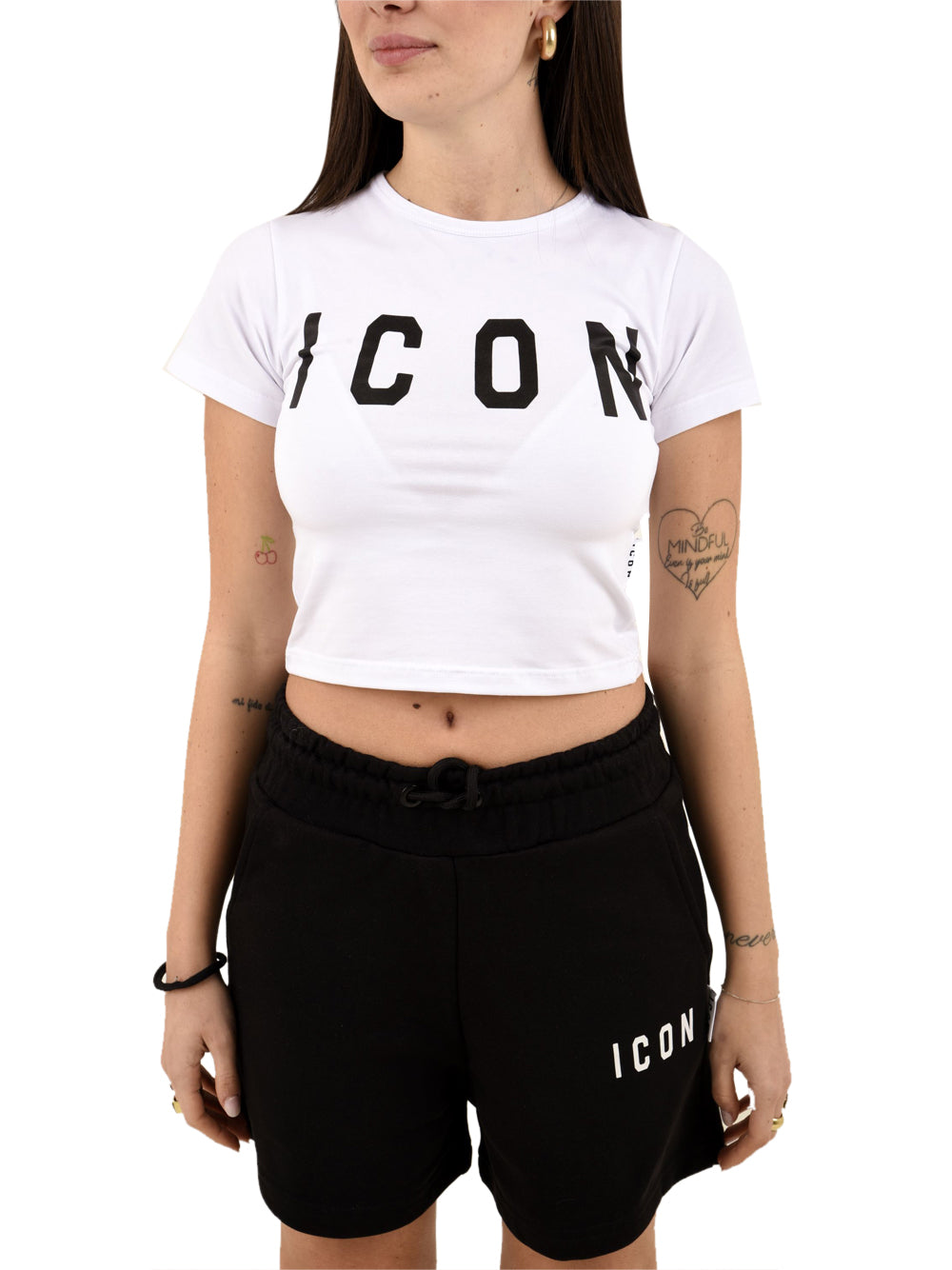 T-shirt cropped aderente logo grande ICON Donna - Bianco