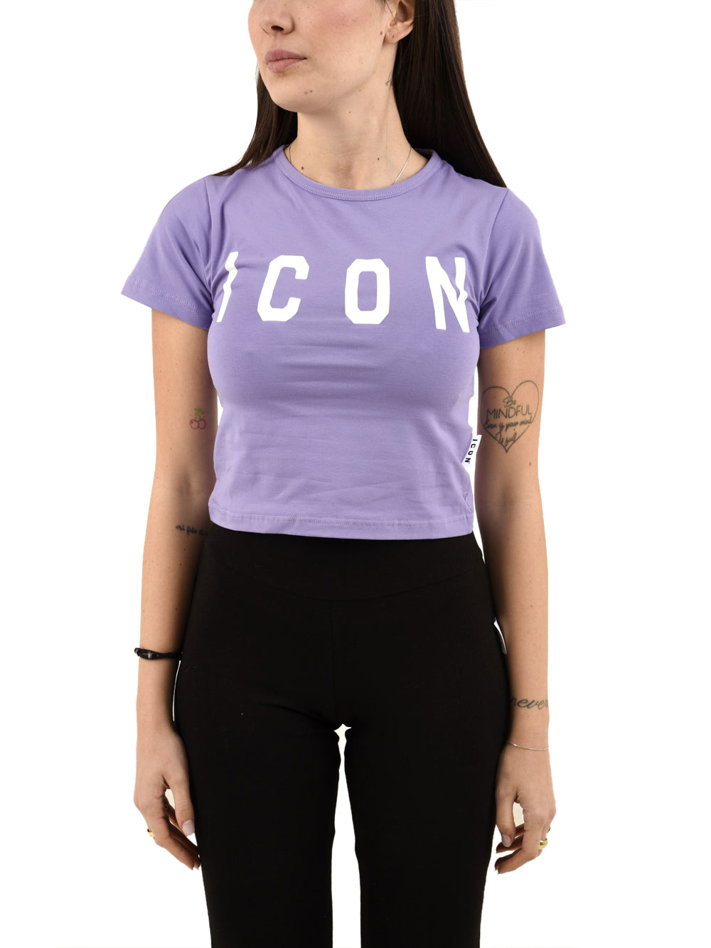T-shirt cropped aderente logo grande ICON Donna - Viola