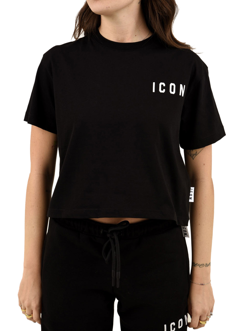 T-shirt cropped logo piccolo ICON Donna - Nero