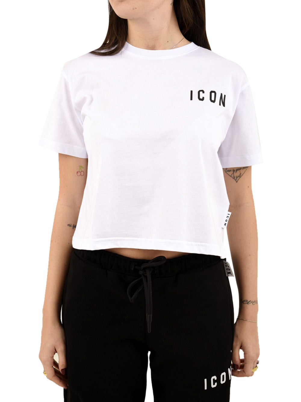T-shirt cropped logo piccolo ICON Donna - Bianco