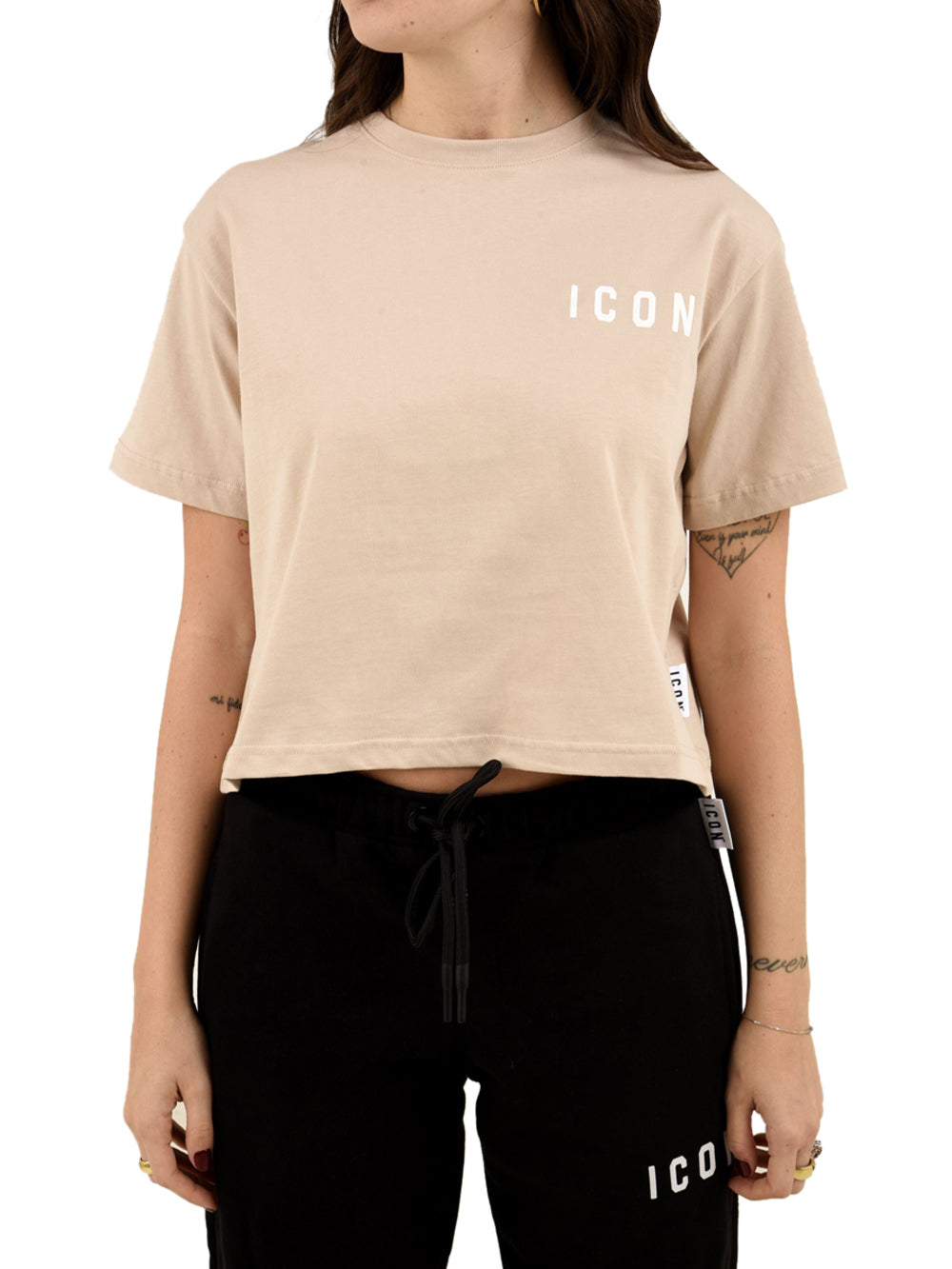 T-shirt cropped logo piccolo ICON Donna - Beige