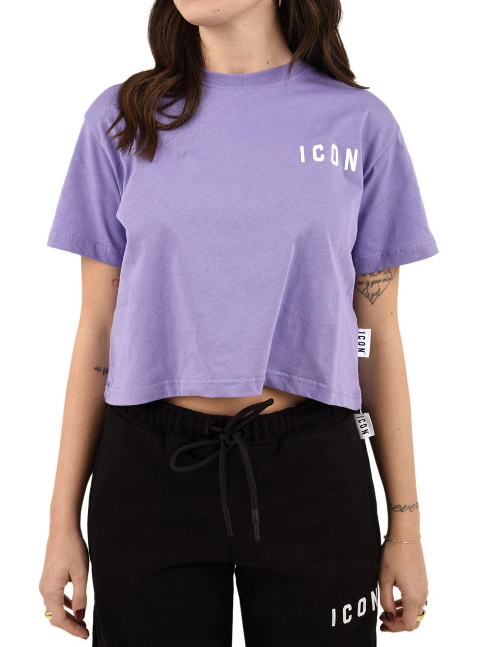 T-shirt cropped logo piccolo ICON Donna - Viola