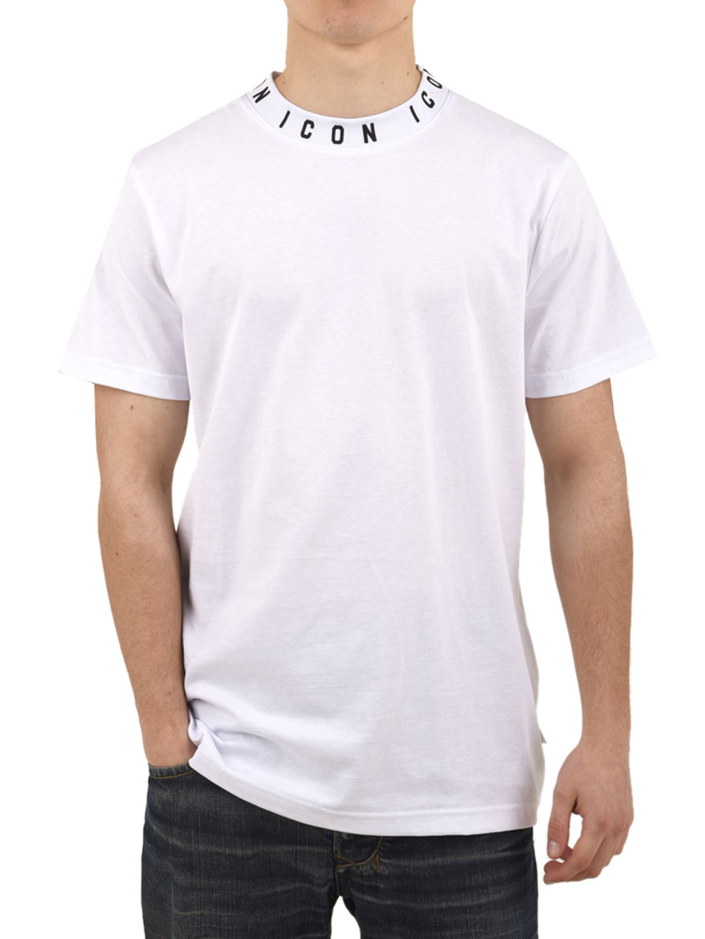 T-shirt con logo su costina ICON Uomo - Bianco
