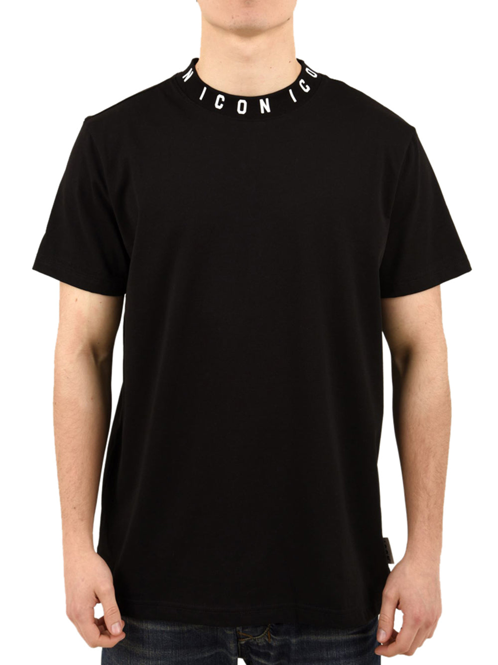 T-shirt con logo su costina ICON Uomo - Nero