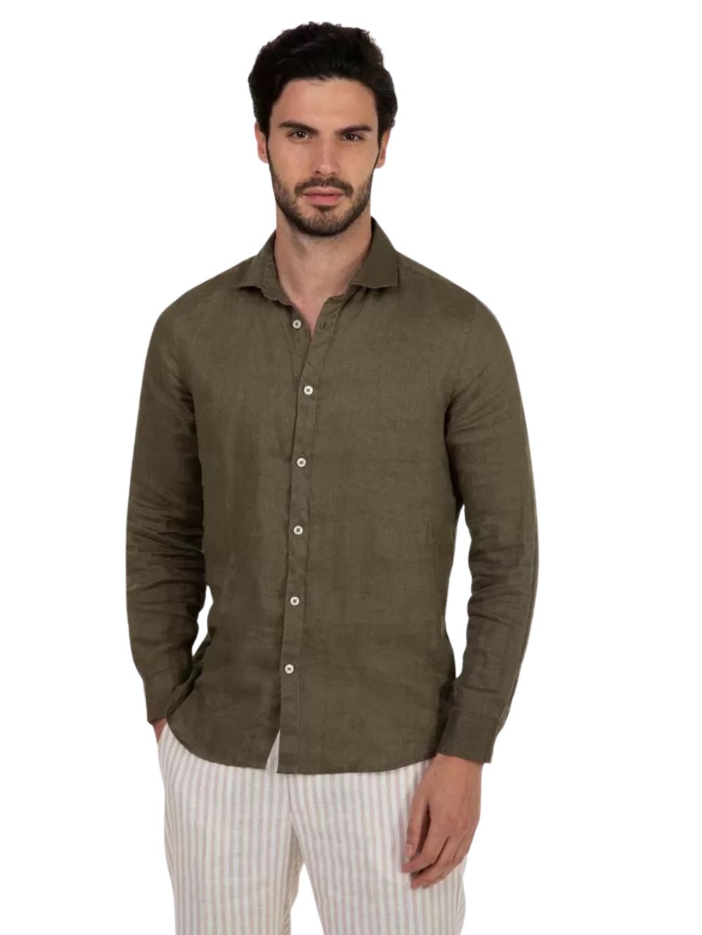 Camicia manica lunga collo francese 100% lino MARKUP Uomo - Verde