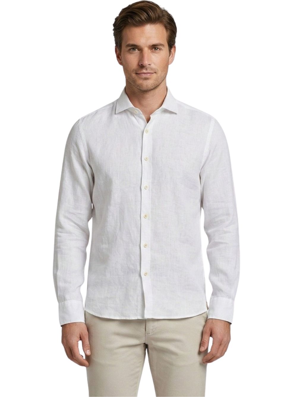 Camicia manica lunga collo francese 100% lino MARKUP Uomo - Bianco
