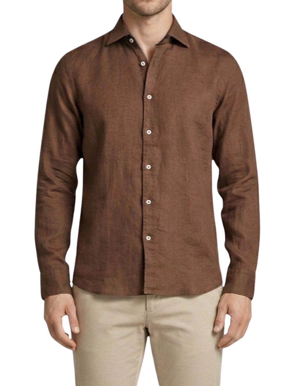 Camicia manica lunga collo francese 100% lino MARKUP Uomo - Marrone